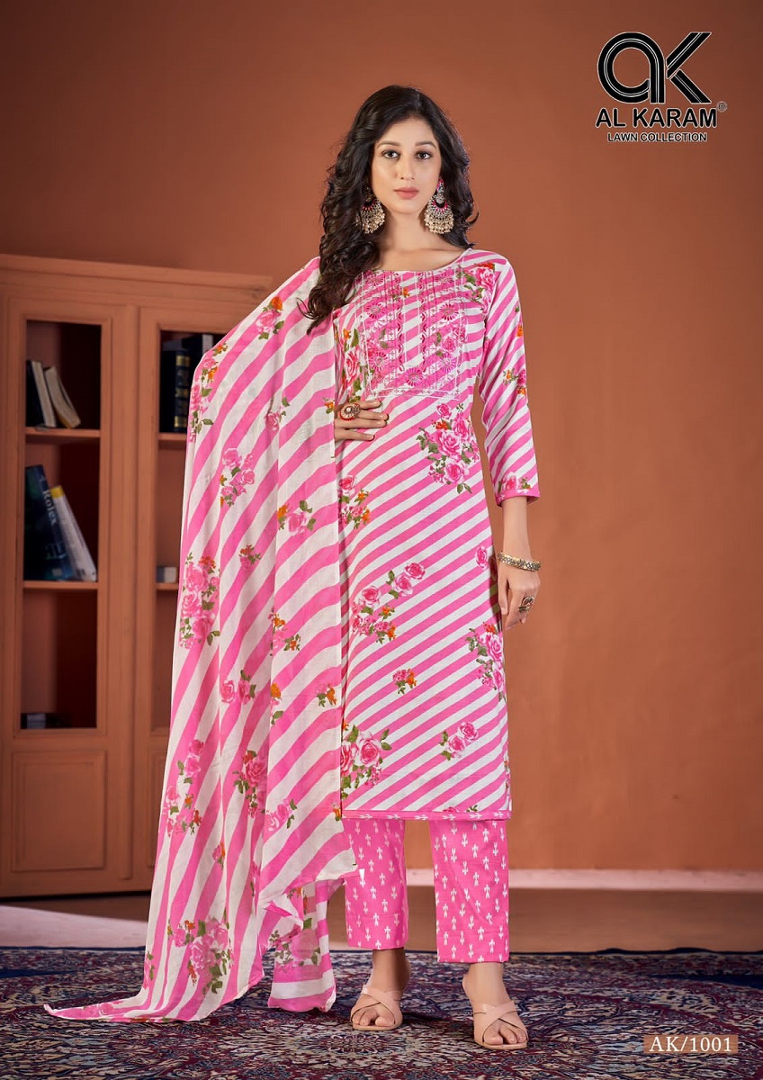 Al Karam Heritage Self Embroidery Karachi Cotton Dress Material